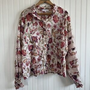 House of Harlow 1960 Floral Ruffle Puff Balloon Lace Sleeve Oversize Medium Top